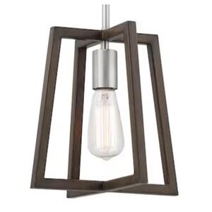 Progress Lighting Forrester Teak Wood and Satin Nickel Farmhouse Lantern New Box